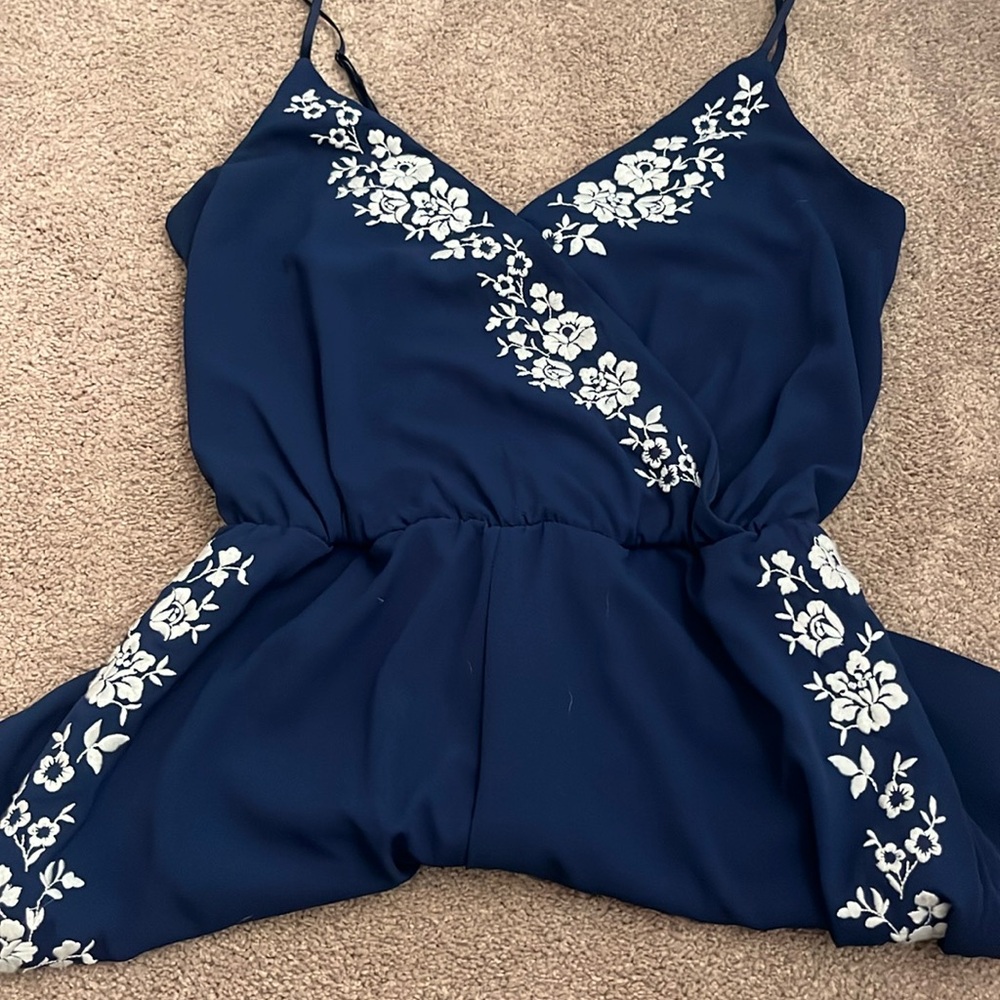 Navy blue flower romper
